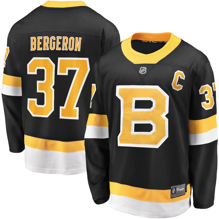 Men Boston Bruins #37 Patrice Bergeron Fanatics Branded Black Captain Alternate Premier Breakaway Player NHL Jersey->boston bruins->NHL Jersey